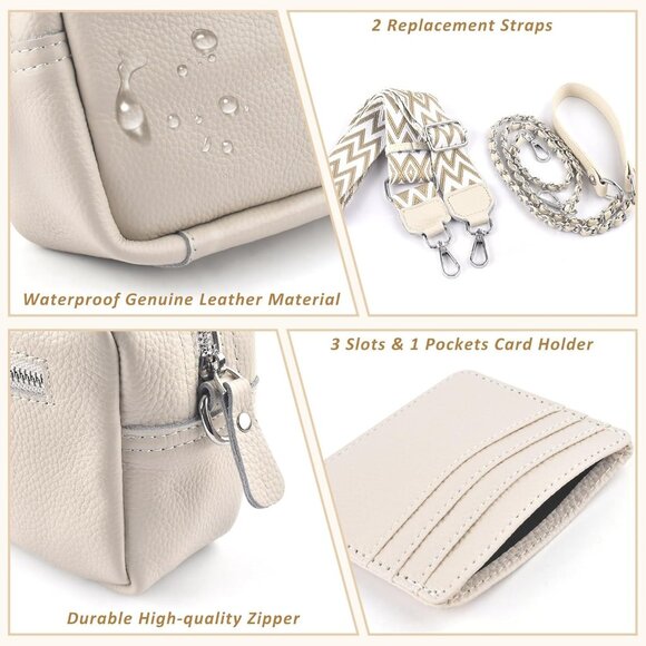 Beige Leather Crossbody Bag for Women with Adjustable Strap, Gift Box, 10.24x3.1 - Picture 3 of 7